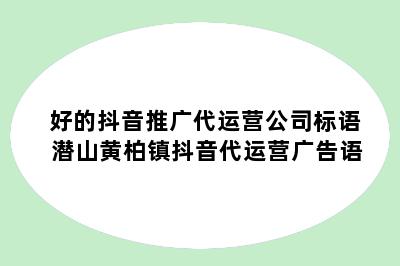 好的抖音推广代运营公司标语 潜山黄柏镇抖音代运营广告语